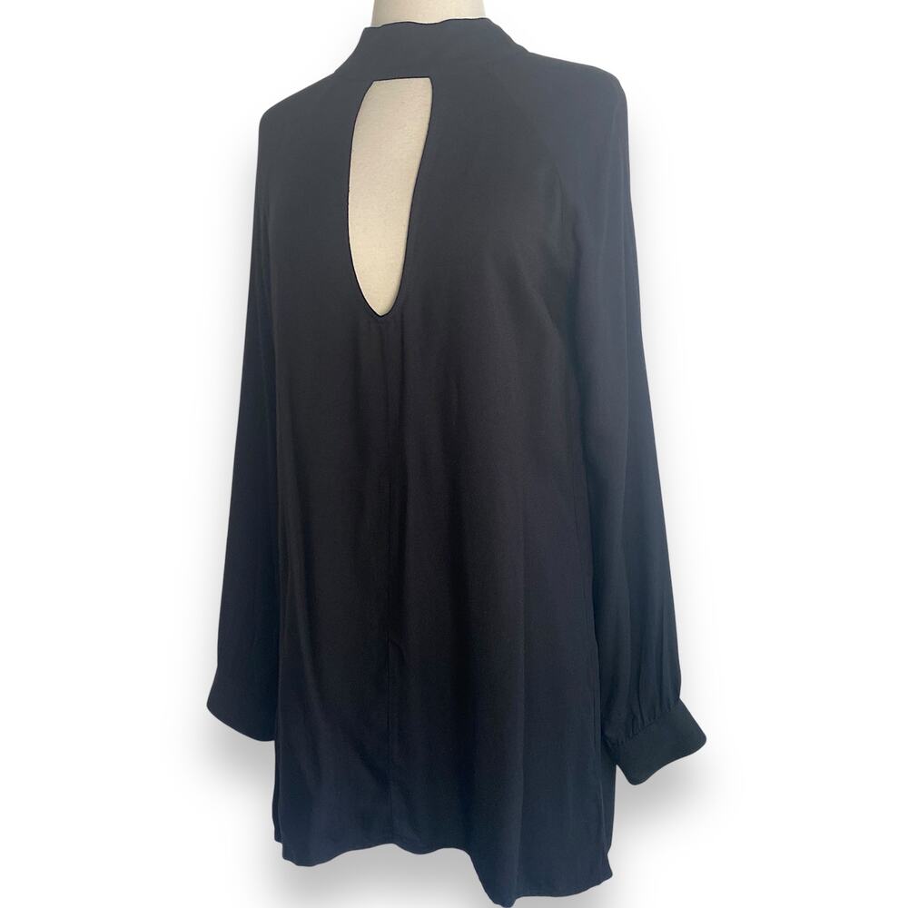 For Love & Lemons High Neck Keyhole Low Back Long Sleeve Black Witchy Mini Dress - Picture 3 of 8